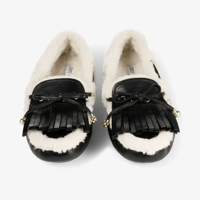 Manon F Black Tumbled Leather Loafers with Shearling