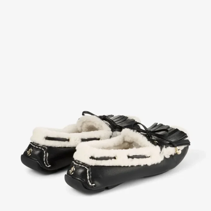 Manon F Black Tumbled Leather Loafers with Shearling