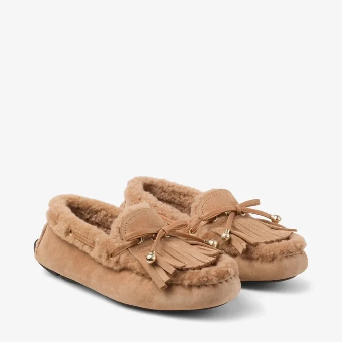 Manon F Toffee Velvet Suede Loafers with Shearling