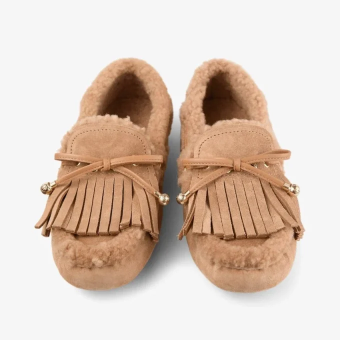 Manon F Toffee Velvet Suede Loafers with Shearling