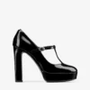 Marene Mary Jane 120 Black Polished Calf Leather Pumps with Crystal Buckle