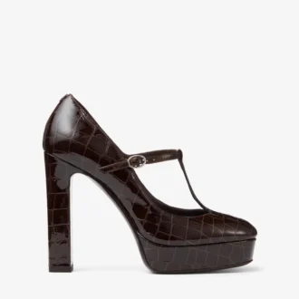 Marene  Mary Jane 120 Sambuco Shiny Croc Embossed Leather Pumps