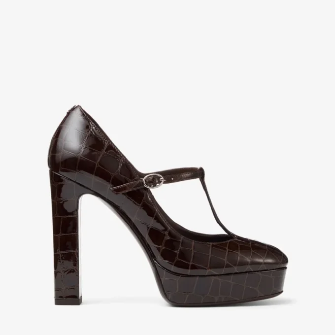 Marene  Mary Jane 120 Sambuco Shiny Croc Embossed Leather Pumps