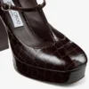 Marene  Mary Jane 120 Sambuco Shiny Croc Embossed Leather Pumps