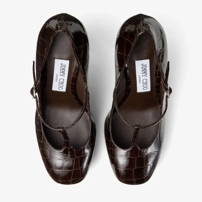 Marene  Mary Jane 120 Sambuco Shiny Croc Embossed Leather Pumps