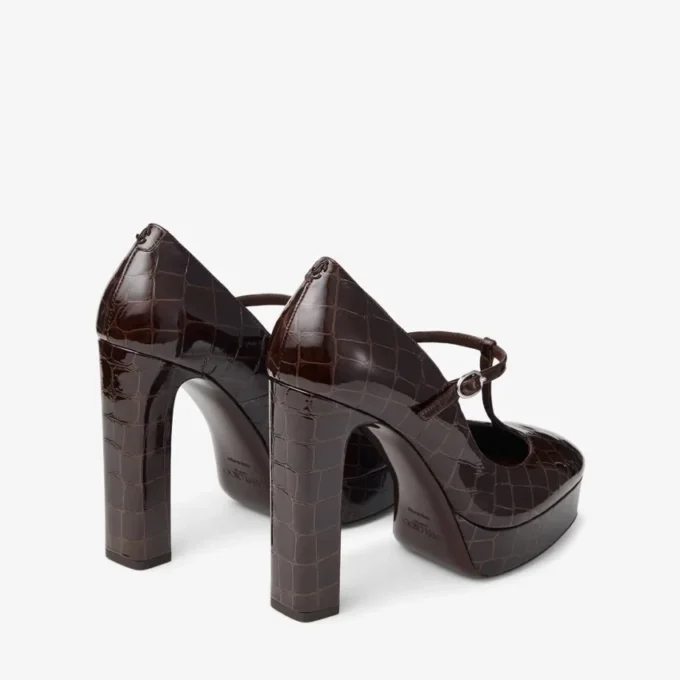 Marene  Mary Jane 120 Sambuco Shiny Croc Embossed Leather Pumps