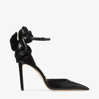 Marja 100 Black Soft Spazzolato Pumps with Short Tinsel Corsage