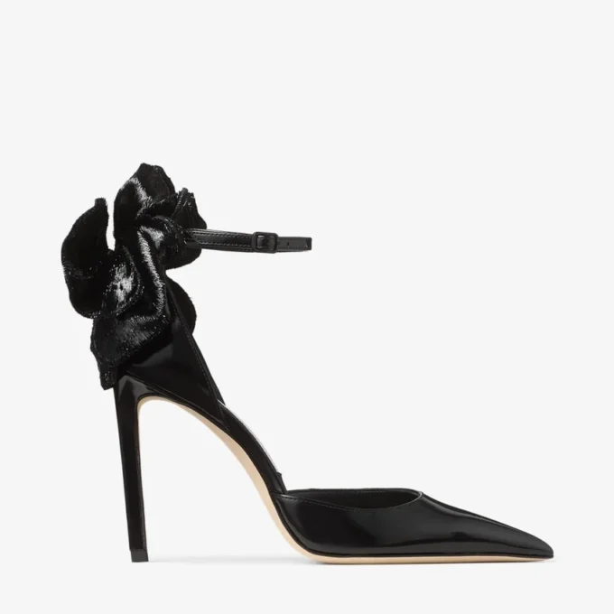 Marja 100 Black Soft Spazzolato Pumps with Short Tinsel Corsage