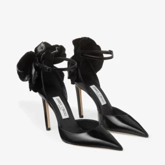Marja 100 Black Soft Spazzolato Pumps with Short Tinsel Corsage