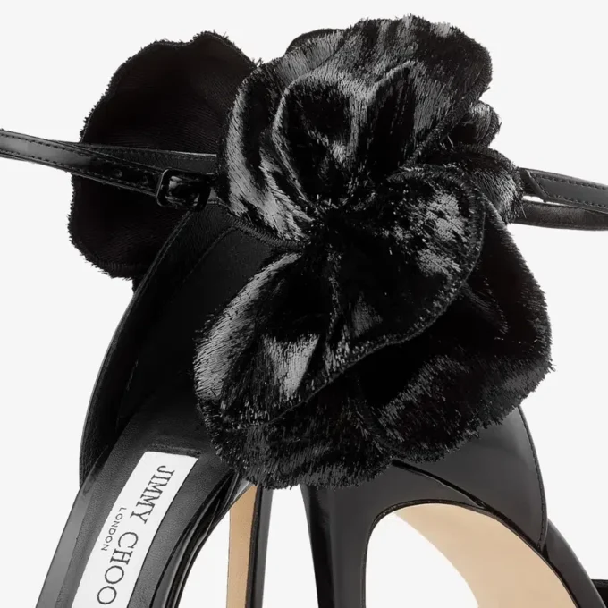 Marja 100 Black Soft Spazzolato Pumps with Short Tinsel Corsage