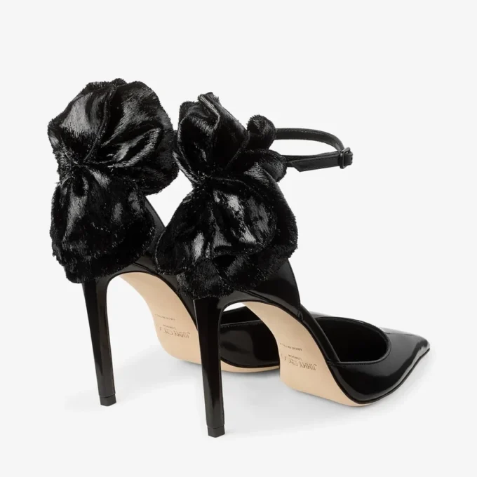 Marja 100 Black Soft Spazzolato Pumps with Short Tinsel Corsage