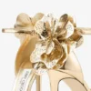Marja 100 Gold Liquid Metal Leather Sandals with Metal Leather Lace Corsage