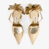Marja 100 Gold Liquid Metal Leather Sandals with Metal Leather Lace Corsage