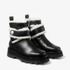 Meena Flat Black Shiny Calf Leather Ankle Boots with Shearling