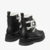 Meena Flat Black Shiny Calf Leather Ankle Boots with Shearling