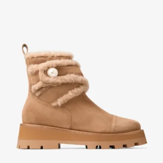 Meena Flat Toffee Velvet Suede Ankle Boots with Shearling
