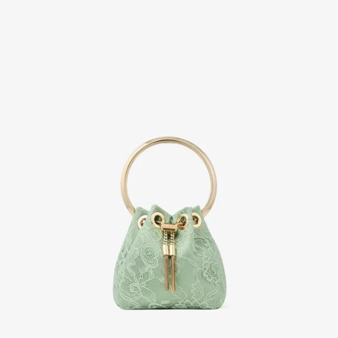 Micro Bon Bon Verde Satin and Jimmy Choo Lace Mini Bucket Bag