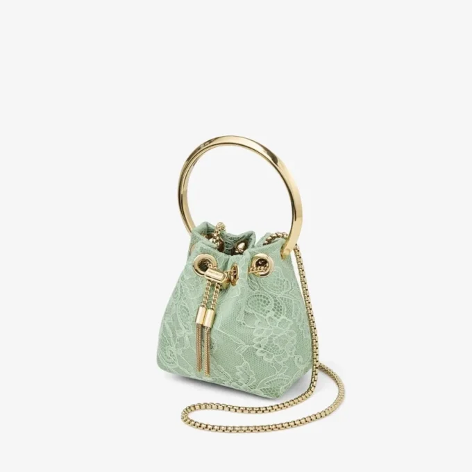 Micro Bon Bon Verde Satin and Jimmy Choo Lace Mini Bucket Bag