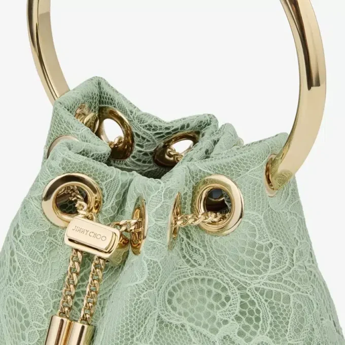 Micro Bon Bon Verde Satin and Jimmy Choo Lace Mini Bucket Bag