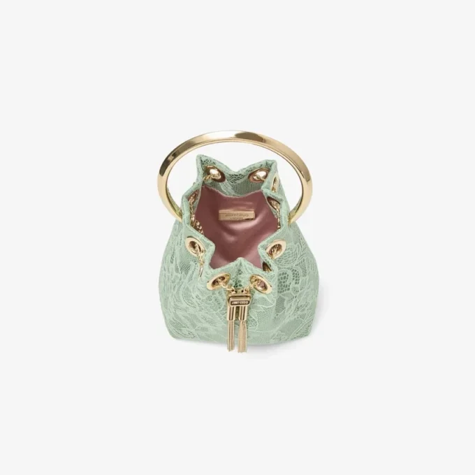 Micro Bon Bon Verde Satin and Jimmy Choo Lace Mini Bucket Bag