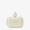 Micro Cloud White Suede Clutch Bag with All-Over Pearl Embellishment