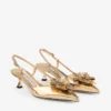 Mimmi  Sling Back 50 Gold Liquid Metal Leather Slingbacks with Jimmy Choo Perforated Corsage