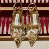 Mimmi  Sling Back 50 Gold Liquid Metal Leather Slingbacks with Jimmy Choo Perforated Corsage