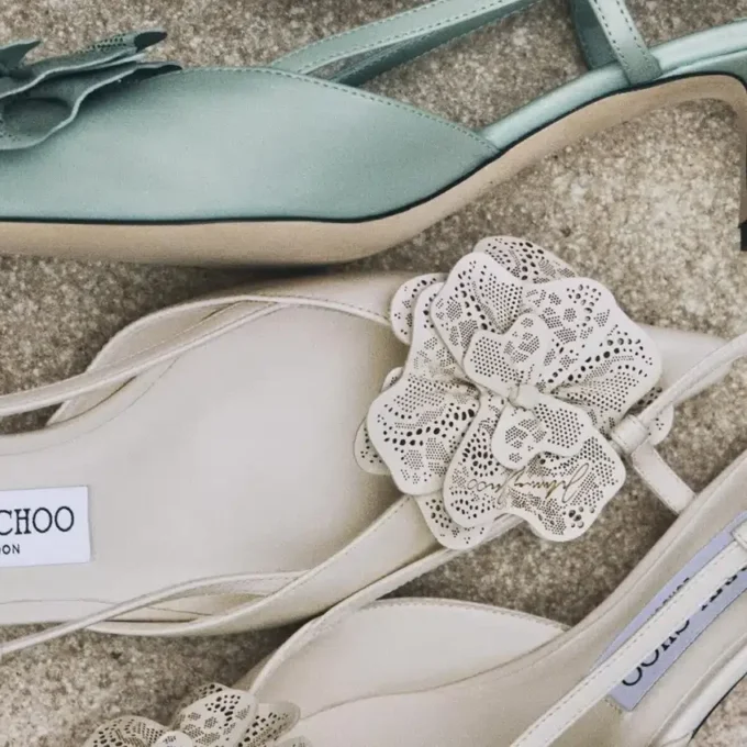 Mimmi Sling Back 50 Latte Shiny Nappa Leather Slingbacks with Lace Corsage