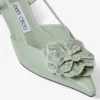 Mimmi Sling Back 50 Verde Shiny Nappa Leather Slingbacks with Jimmy Choo Perforated Nappa Lace Corsage