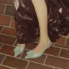 Mimmi Sling Back 50 Verde Shiny Nappa Leather Slingbacks with Jimmy Choo Perforated Nappa Lace Corsage