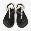 Miro Flat Black Suede Sandals with Mother of Pearl Spheres