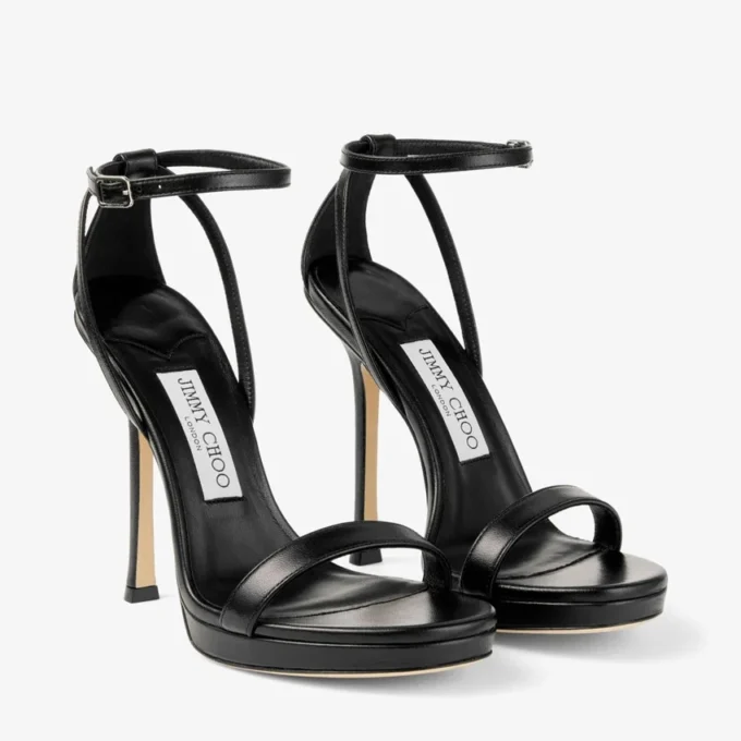 Moza Platform 120 Black Shiny Nappa Leather Sandals