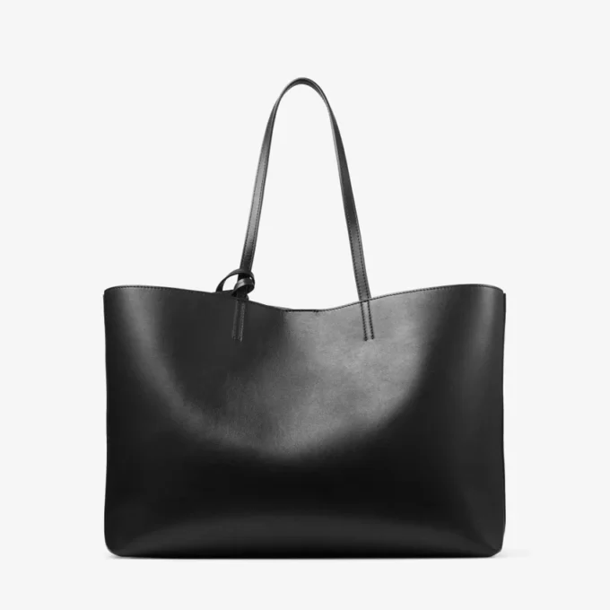 Nine2Five East-West Black Smooth Calf Leather Tote Handbag