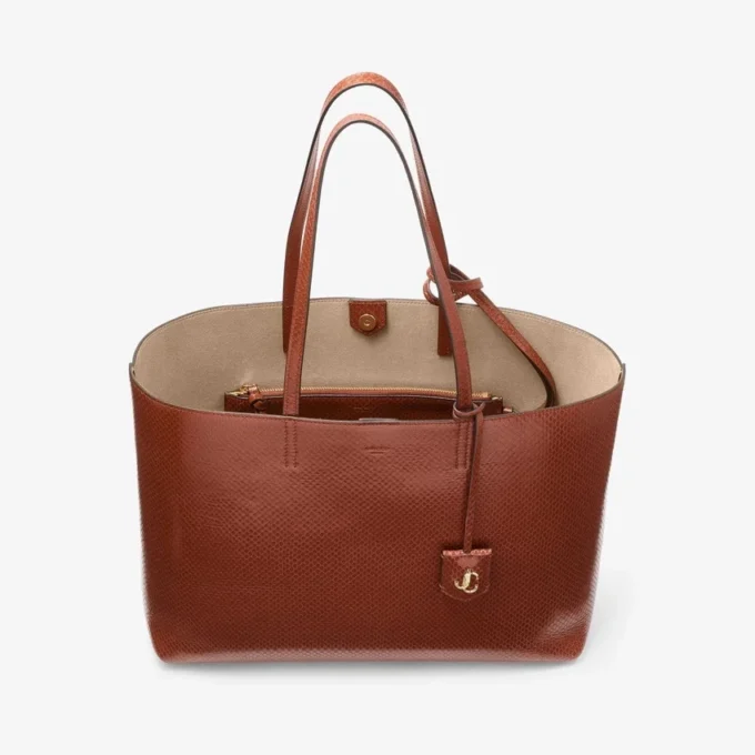 Nine2Five East-West Cognac Elaphe Printed Leather Tote Handbag