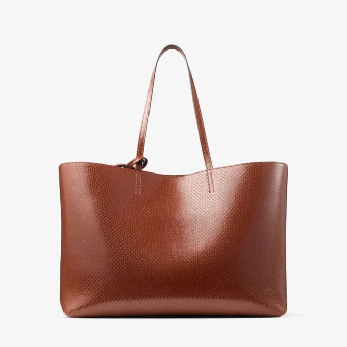 Nine2Five East-West Cognac Elaphe Printed Leather Tote Handbag