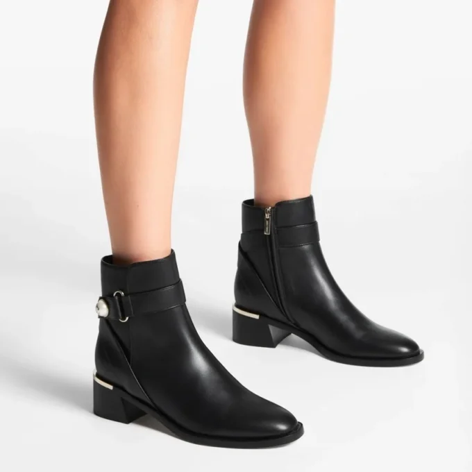 Noor 45 Black Leather Ankle Boots