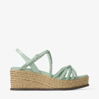 Nyra 60 Verde Nappa Leather Sandal Wedges