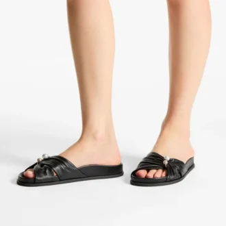 Rafi Flat Black Soft Glove Leather Flat Sandals