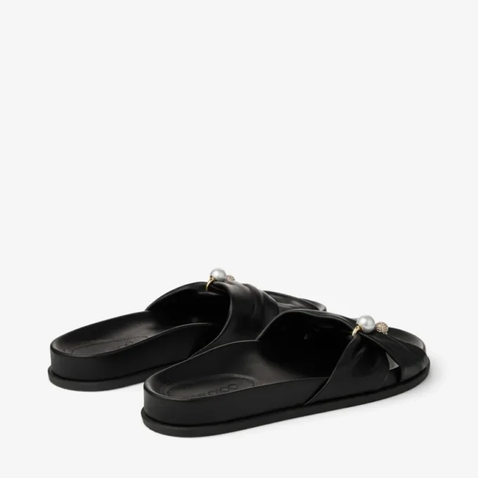 Rafi Flat Black Soft Glove Leather Flat Sandals