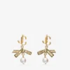Ribbon Pearl Earring Gold Metal Ribbon Pearl Earring
