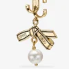 Ribbon Pearl Earring Gold Metal Ribbon Pearl Earring
