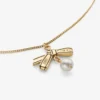 Ribbon Pendant Necklace Gold Metal Pendant Necklace with Ribbon and Pearl