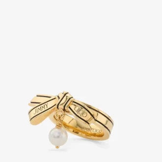 Ribbon Ring Gold Metal Ribbon Pearl Ring