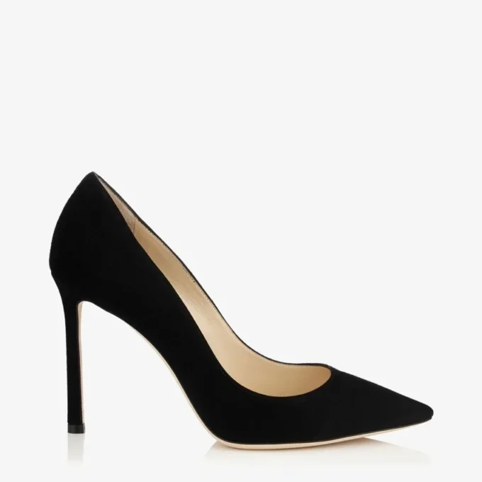Romy 100 Black Suede Pointy Toe Pumps