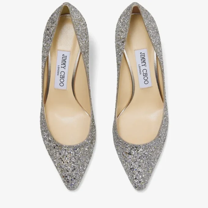 Romy 60 Champagne Coarse Glitter Fabric Pointed Pumps