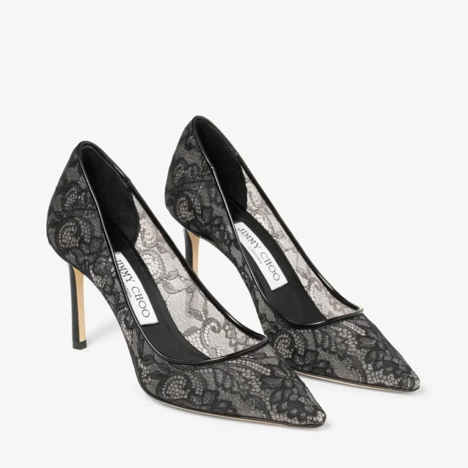Romy 85 Black Jimmy Choo Lace Pumps