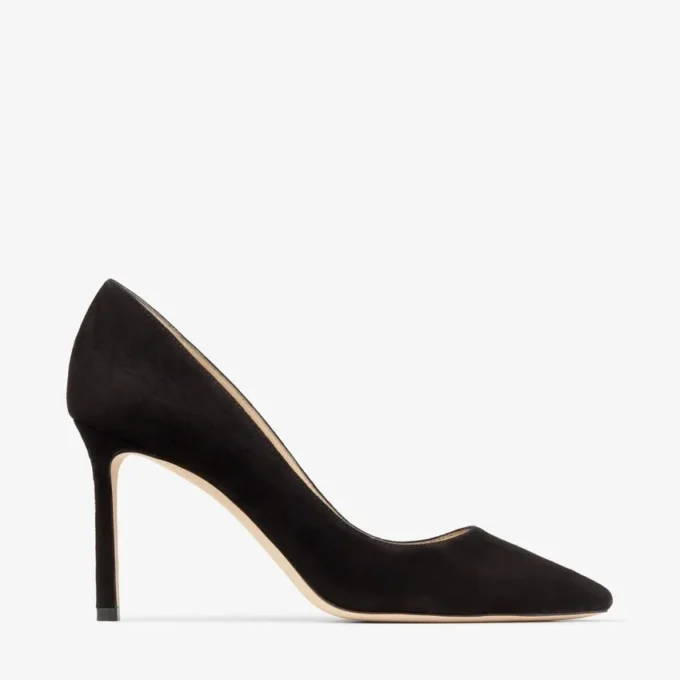 Romy 85 Black Suede Pointed Pumps