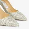 Romy 85 Champagne Coarse Glitter Fabric Pointy Toe Pumps