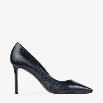 Romy 85 Marine Croc Embossed Leather Pumps