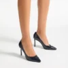 Romy 85 Marine Croc Embossed Leather Pumps
